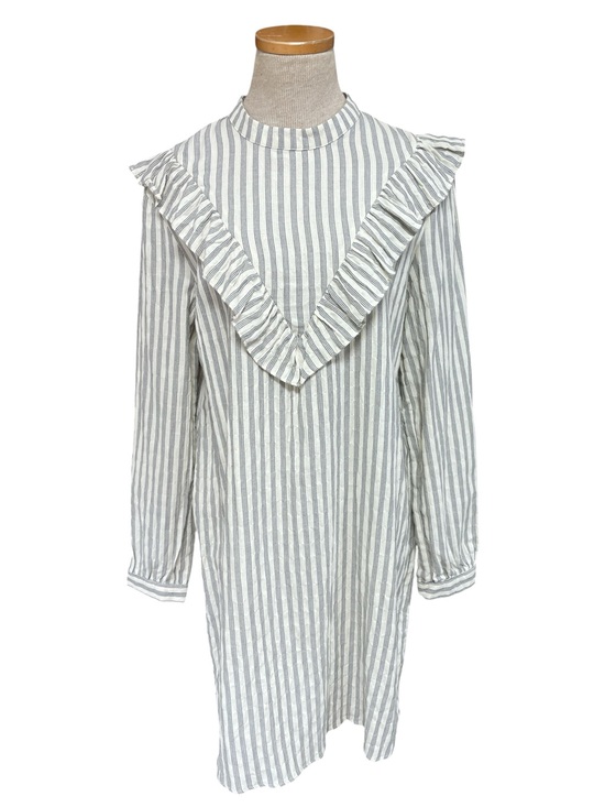 Rylee + Cru Dresses & Skirts - Rylee + Cru Dress Striped Ruffle Yoke Shift Light Gray White Size Large